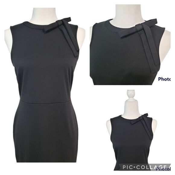 Ann Taylor Bow Round Neck Career Sleeveless Black Midi Dress Size 0 Business - Picture 8 of 15